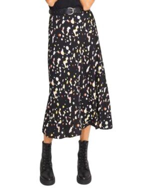 Ba&Sh Black satin Tomy midi skirt Multicolor Abstract & animal print Skirt L
